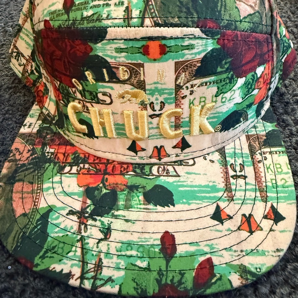 Original Chuck Snapback Hat Money Floral Print Gold Embroidery Streetwear